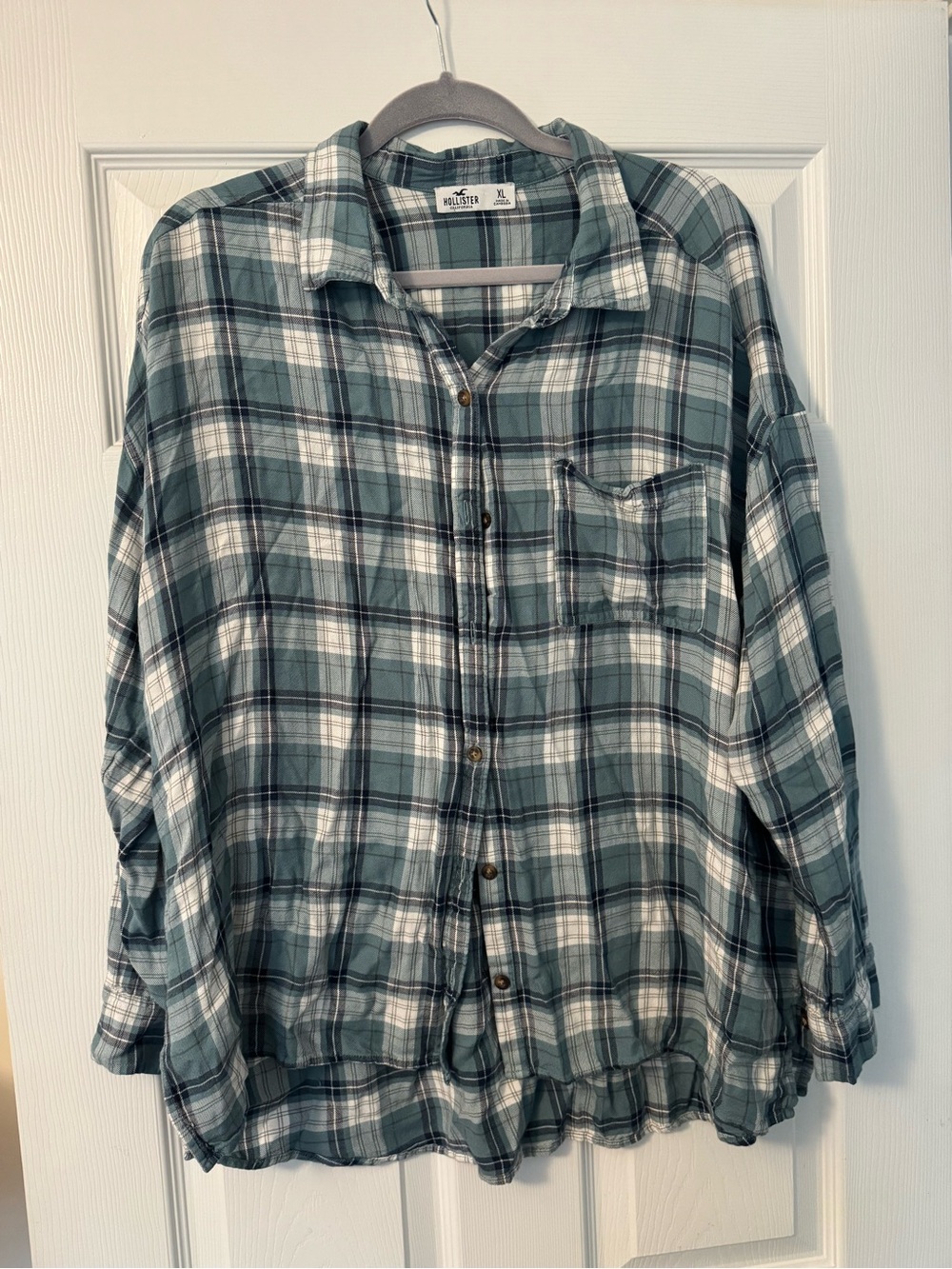 Hollister ladies' Green Plaid Button-Up Shirt sz XL